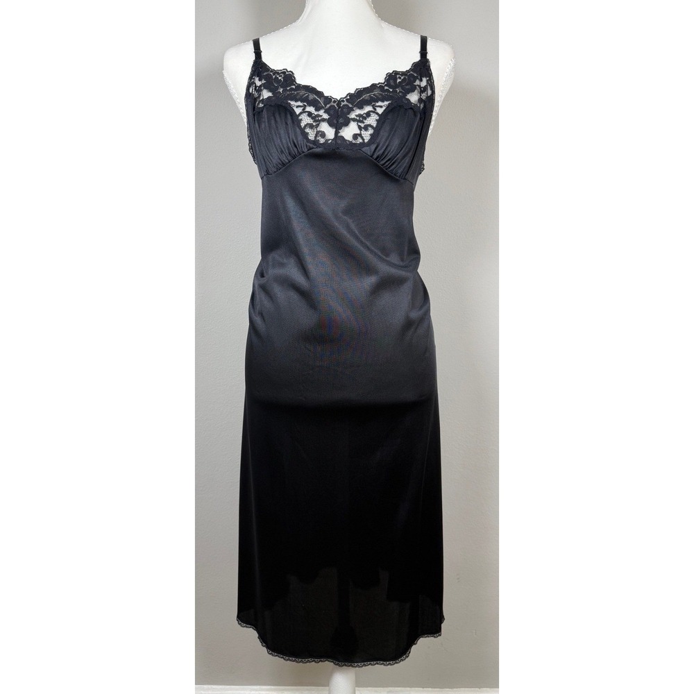 Vintage Black Lace Full Slip Lingerie Dress Y2K 90's Grunge Sheer Size L